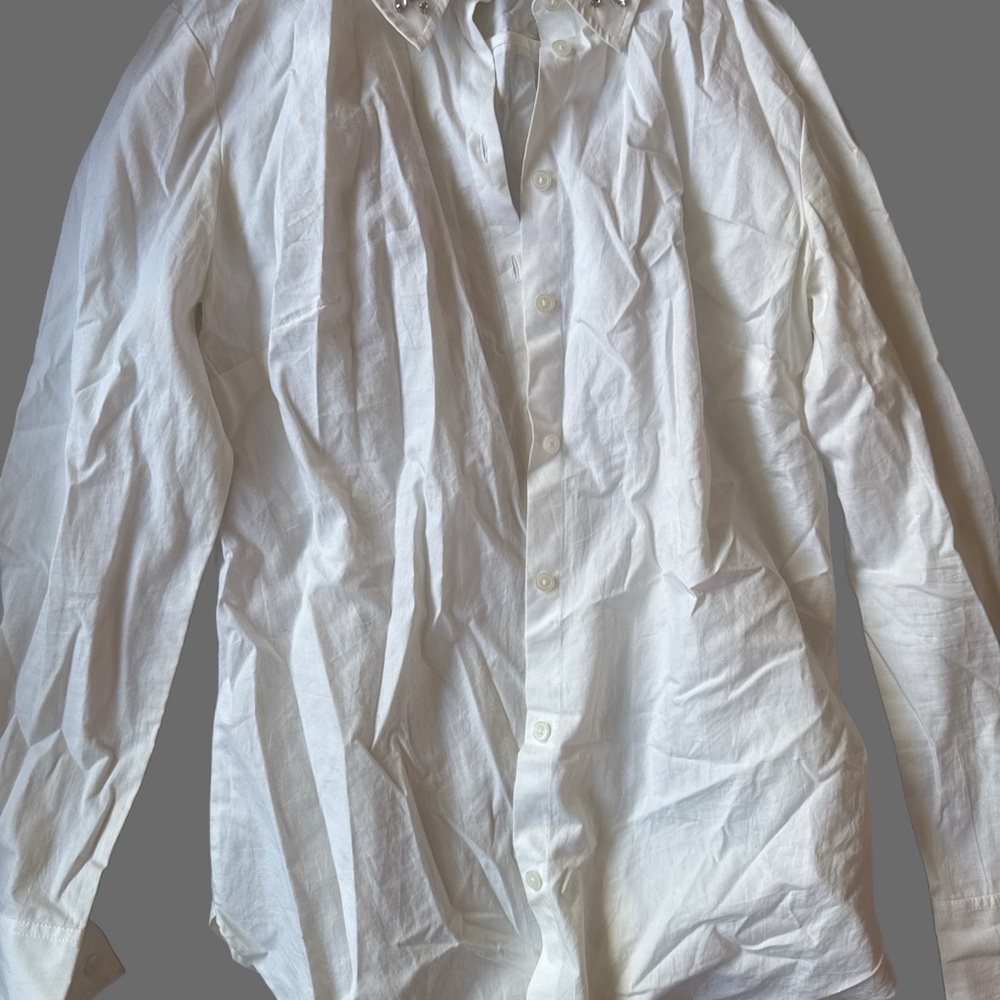 Ann Taylor White Blouse with Embellished Collar